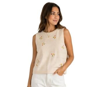 TOAD&CO Bianca Crew Embroidered Tank - Women's Sweater Vest Cream Floral Size L